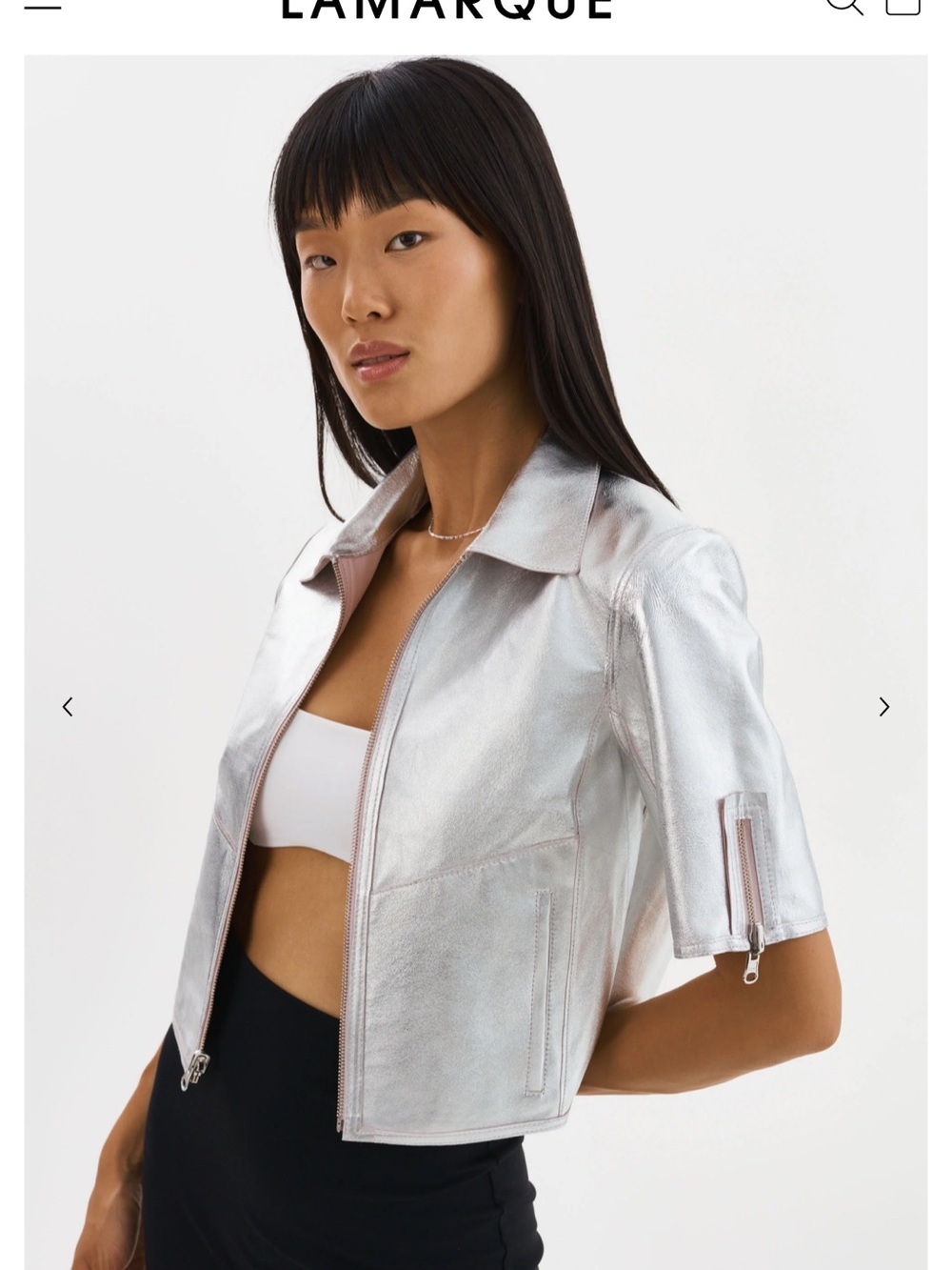 LAMARQUE Silver and pale pink reversible Metallic Cropped Leather Jacket size L